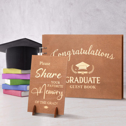 Chunful 2026 Graduation Guest Book with Wood Graduation Photo Guestbook Sign with Stand Pen Photo Stickers Memory Scrapbook Album DIY Kit Grad Gifts for College High School Grad Party Supplies