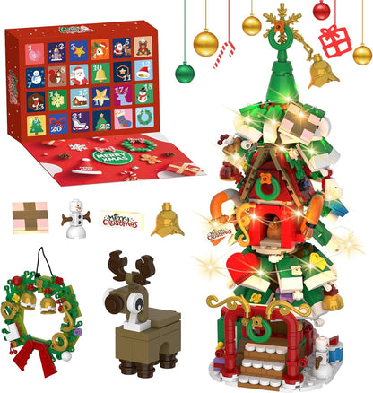 Advent Calendar 2025 - Christmas Tree House Building Set with LED Lights & Wreath | 24-Day Countdown Gift for Kids
