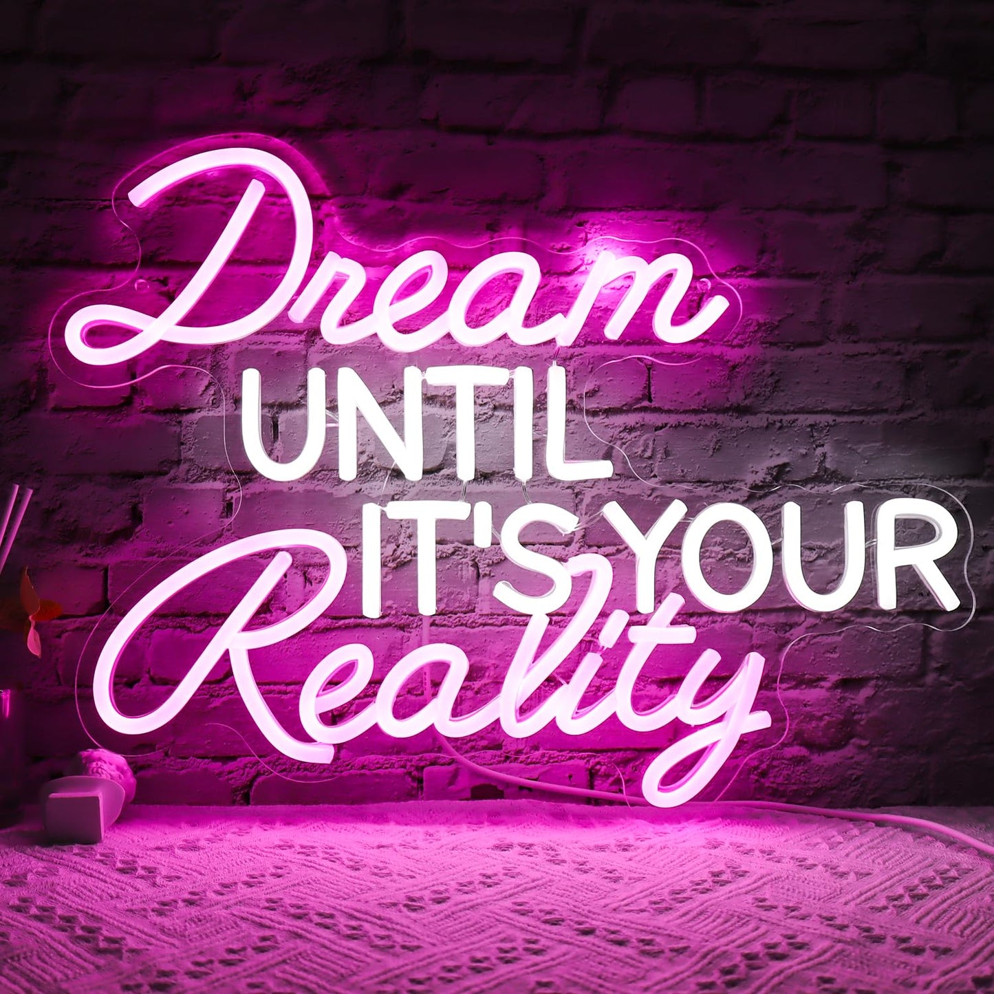 Dream Until Its Your Reality LED Neon Light,Pink Neon Sign，Bedroom, study, classroom and office decoration.16.9x12.6in 5V USB Decor,