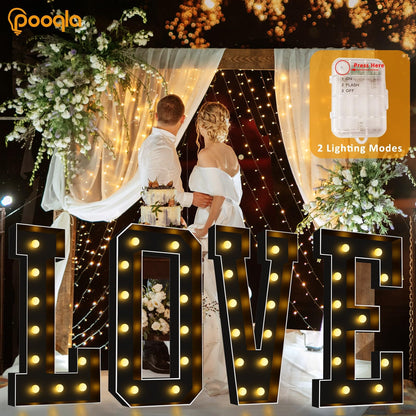 Pooqla 4 FT Marquee Light Up Letters, Black Letter Lights 4 Feet Tall, Giant Sign Big Mosaic for Balloons Birthday Party Anniversary Wedding Decorations, Warm White J