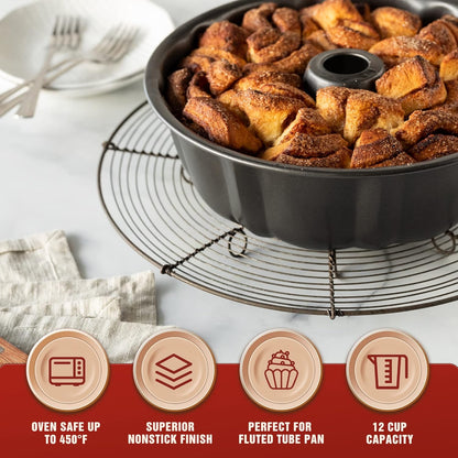 KITESSENSU Set of 2 Non-Stick 9 inch Cake Pans, 12 Cups Premium Fluted Heavy Duty Carbon Steel Baking Mold