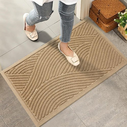 HIYARD Sturdy Front Door Mat - Absorbent, Non-Slip, Stain Resistant | 36x24 Beige Indoor/Outdoor Doormat