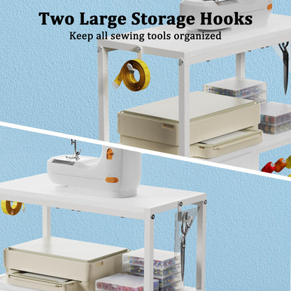 Sewing Table with 60 Spools Thread Holder and 3 Fabric Drawers, Rolling Sewing Machine Table for Storage Embroidery Machine, Rolling Craft Table Cart for Sewing Organizer, White, Patent Pending