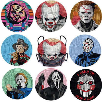 8 PCS Halloween Diamond Art Coasters Kits, Diamond Painting Coasters with Holder Set of 8, DIY Drink Coasters Art Crafts Supplies for Adults Cup Mat for Home Decor House Warming Gifts Non-Slip