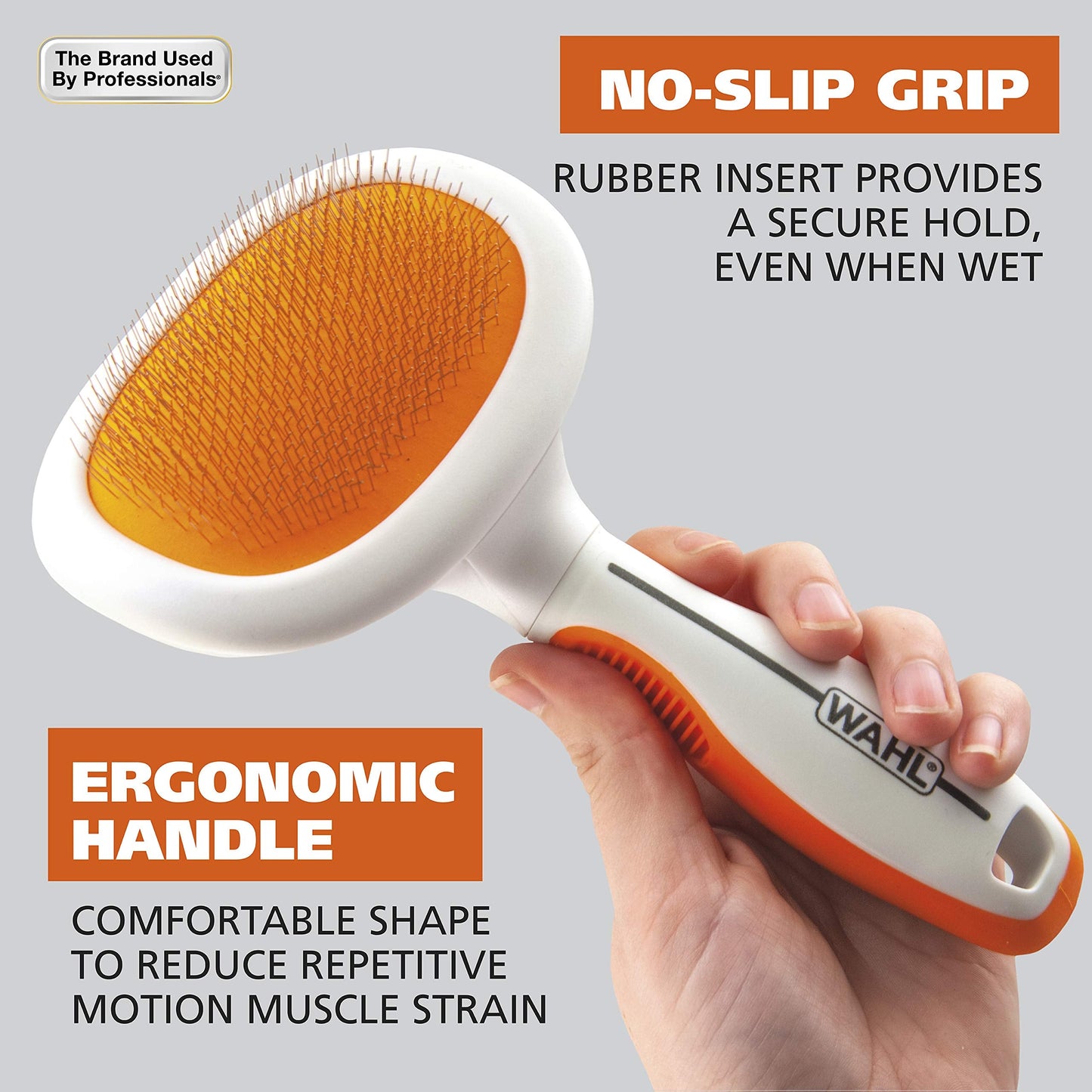 WAHL Premium Large Pet Slicker Brush with Ergronomic Rubber Grips for Comfortable Brushing of Dogs and Cats - Model 858407