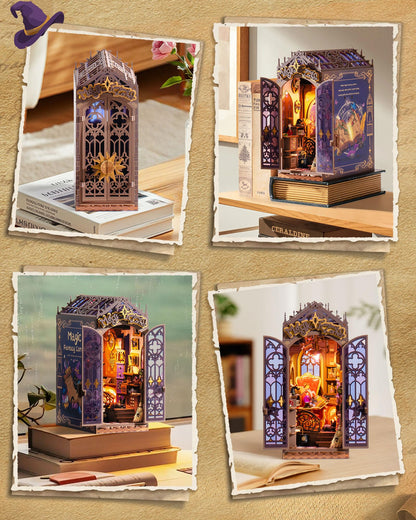 Rolife LED Book Nook Kit Magic Fantasy Corner, DIY Booknook Kit 3D Creative Decorative Bookend Bookshelf Insert, Halloween/Christmas Decorations/Gifts for Adults (Magic Fantasy Corner)