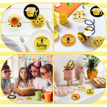 Shellwei 8 Pcs Bee Diamond Painting Art Coasters with Holder Bee Gnome Sunflower Diamond Painting Kit Yellow DIY Crafts Coasters for Adults Beginner Gift Supplies