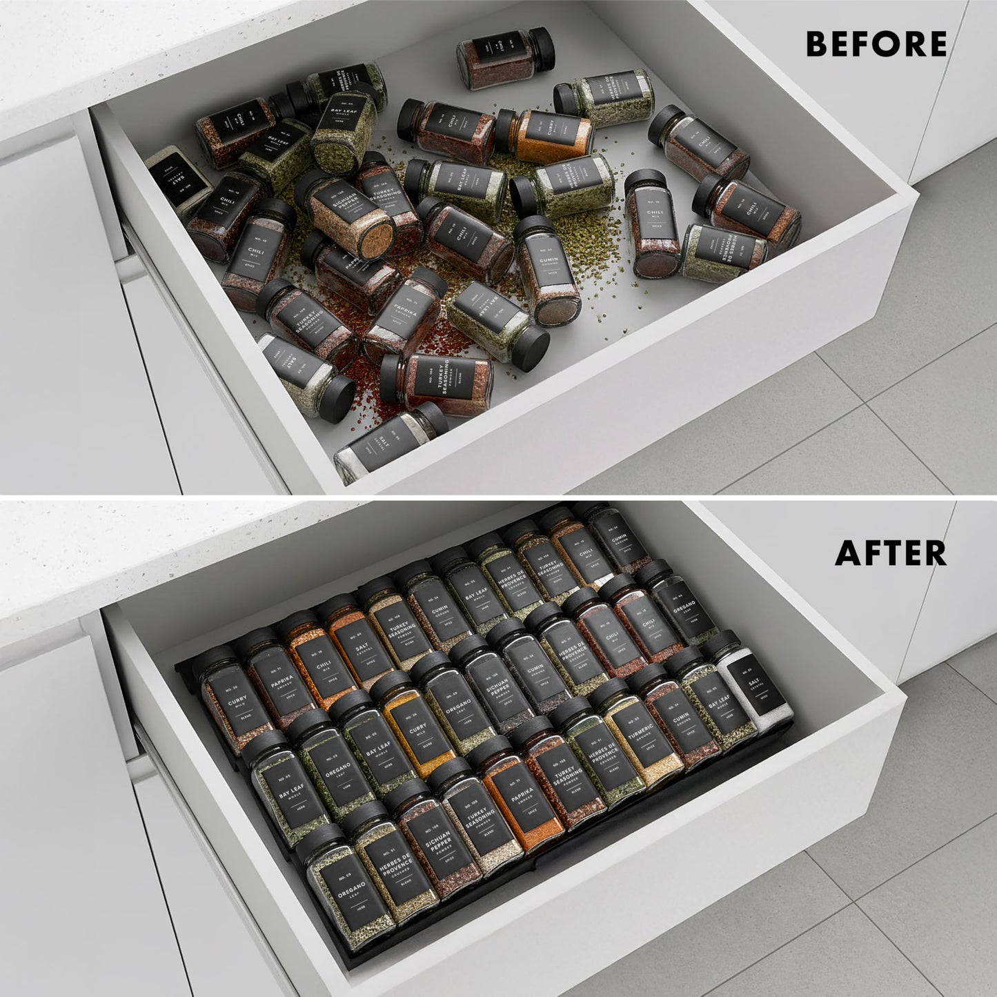 EDELHAUS Spice Drawer Organizer - Expandable Spice Rack for Drawer, Black Seasoning Organizer for Drawer Spice Organizer, Spice Organization Seasoning rack insert for Cabinet (Jars Not Included)