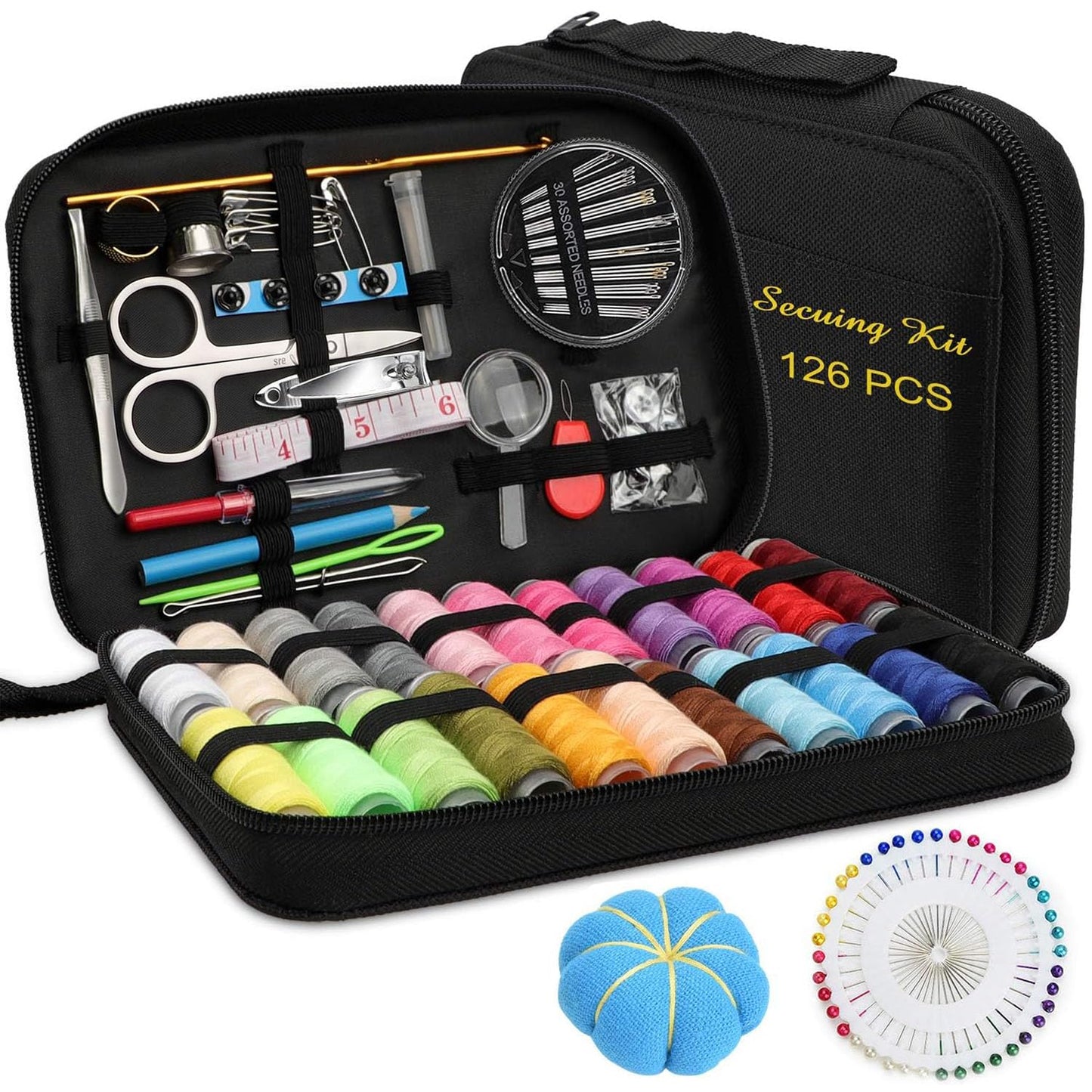 Marcoon Sewing KIT, DIY Sewing Supplies with Sewing Accessories, Portable Mini Sewing Kit for Beginner, Traveller and Emergency Clothing Fixes, with Premium Black Carrying Case (B)