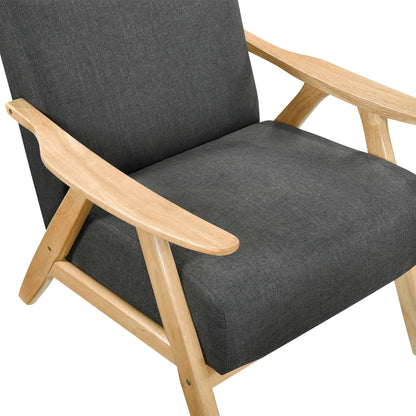 Lexicon Mid Century Modern Accent Chair with Solid Wood Frame in Natural Finish, Textured Fabric Living Room Lounge Arm Chair, Thick and Comfy Innerspring Seat Cushion, Linen-Look Fabric, Dark Gray