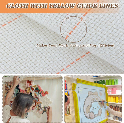 80" x 40" Overlocking Monks Cloth for Punch Needle Rug Tufting Fabric with Marked Lines, Punch Needle Fabric for Gun Rug Tufting and Embroidery,White Punch Needle & Tufting Cloth