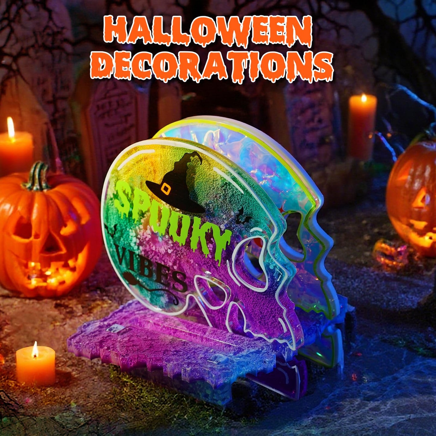 LET'S RESIN 4 Pcs Skull Coaster Resin Molds, Coaster Silicone Molds with Holder, Halloween Coaster Molds for Epoxy Resin, Skull Coasters Decoration for Festival, Ideal Gifts for Crafter and Artist