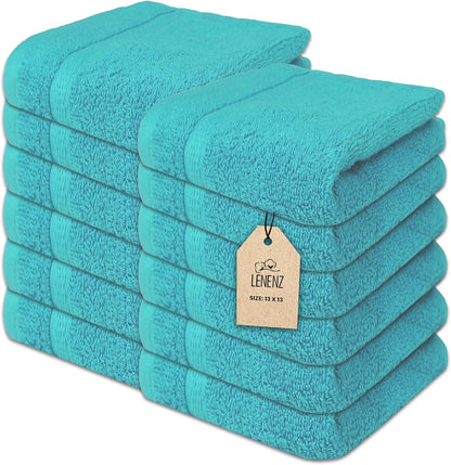 Lenenz 12 Pack Set 13x13'' Soft Wash Cloths - Plush and Absorbent Cotton Washcloths for Face, Body, and Baby