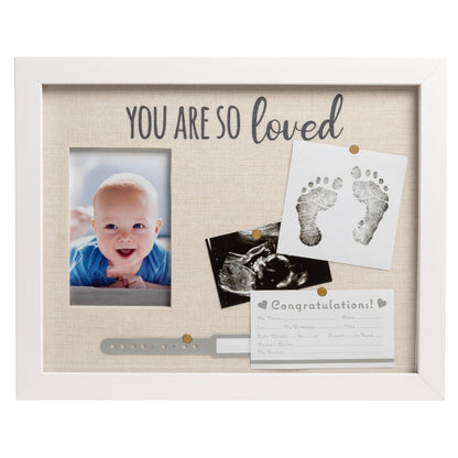 Kate & Milo You Are So Loved Collage Frame, Newborn Keepsake Box, Baby Memento, Nursery Decor, Handprint and Footprint Ink Pad Included, Linen Mat, White