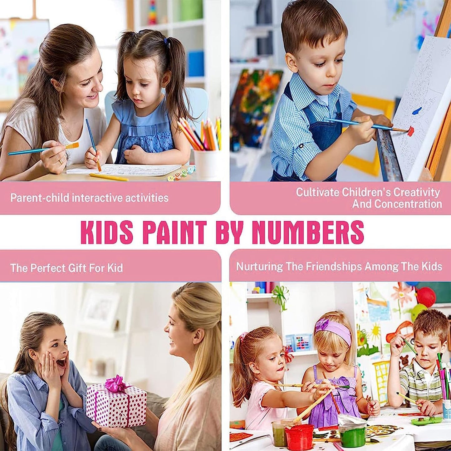 4 Pack Butterfly Paint by Number for Kids with Wooden Frame, Paint by Numbers for Kids Butterflies Ages 4-8-12, Easy Painting with Numbers DIY Acrylic Oil Painting Kits for Home Wall Decor (8X8 inch)