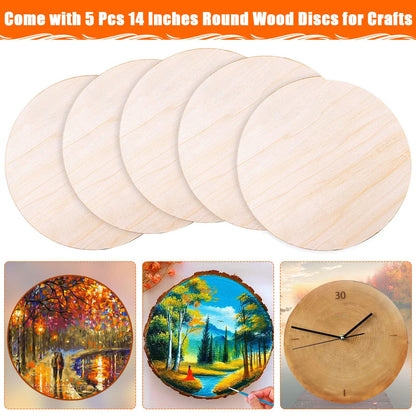 Audab 5 Pack 14 Inch Wood Circles Unfinished Rounds for Crafts, Door Hanger, Door Design, Wood Burning