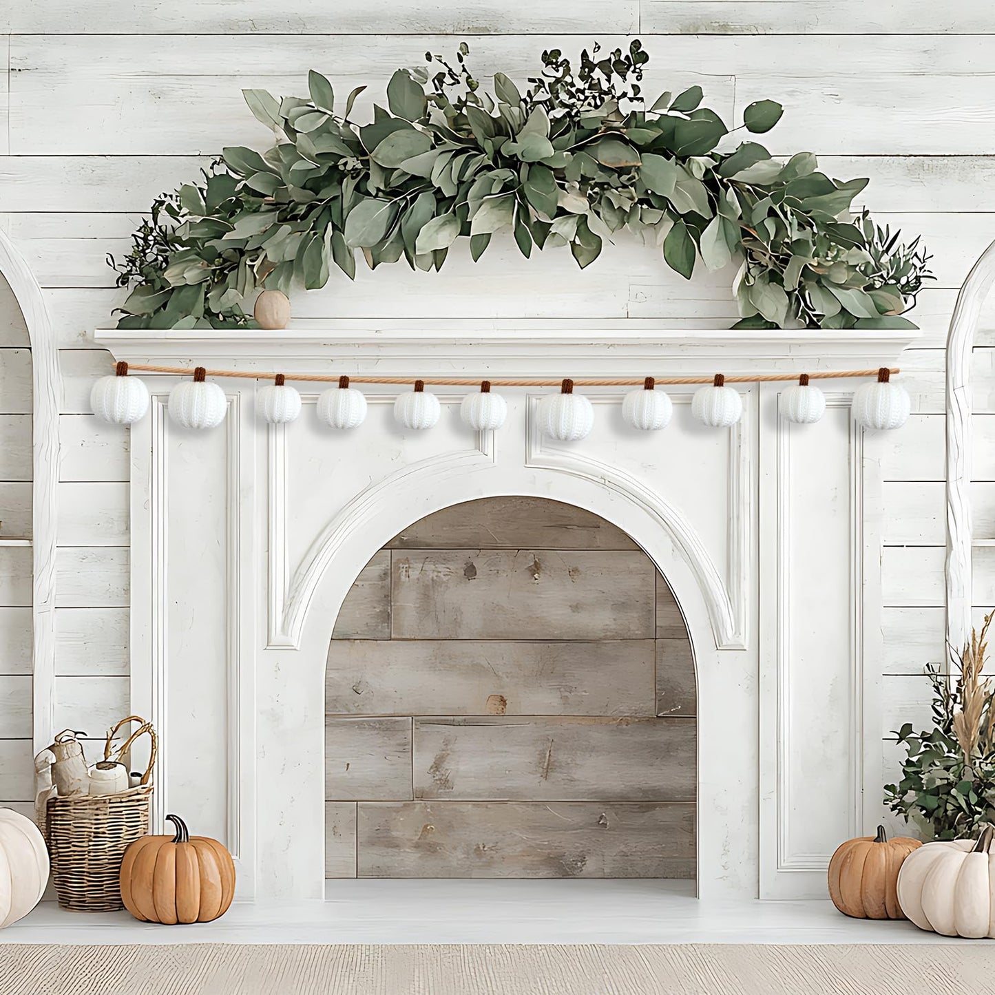 ZenNex 12-Pack Fall Crochet Pumpkins Handmade Fall Decor Set with 2.36, 3.15, 4inch Sizes Knit Pumpkins Farmhouse Thanksgiving Table Centerpiece, Halloween Decorations (White)