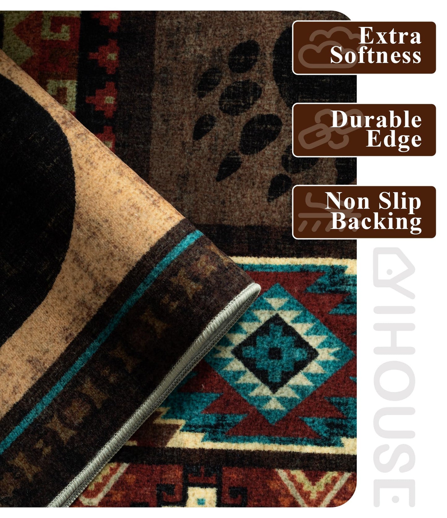YIHOUSE Rustic Cabin Area Rug 5x7,Machine Washable Lodge Bear Rug,Non-Slip Low Pile Print Pattern Southwestern Rug for Living Room Bedroom