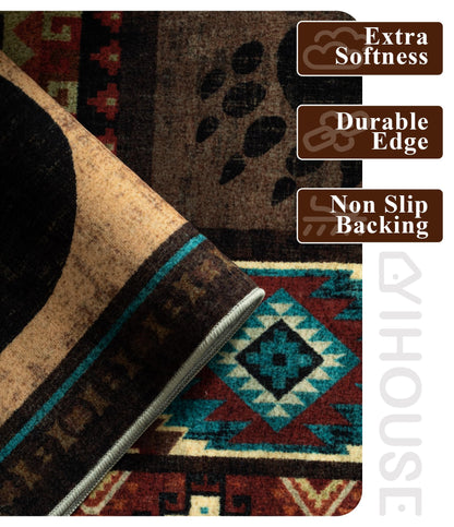 YIHOUSE Rustic Cabin Area Rug 5x7,Machine Washable Lodge Bear Rug,Non-Slip Low Pile Print Pattern Southwestern Rug for Living Room Bedroom