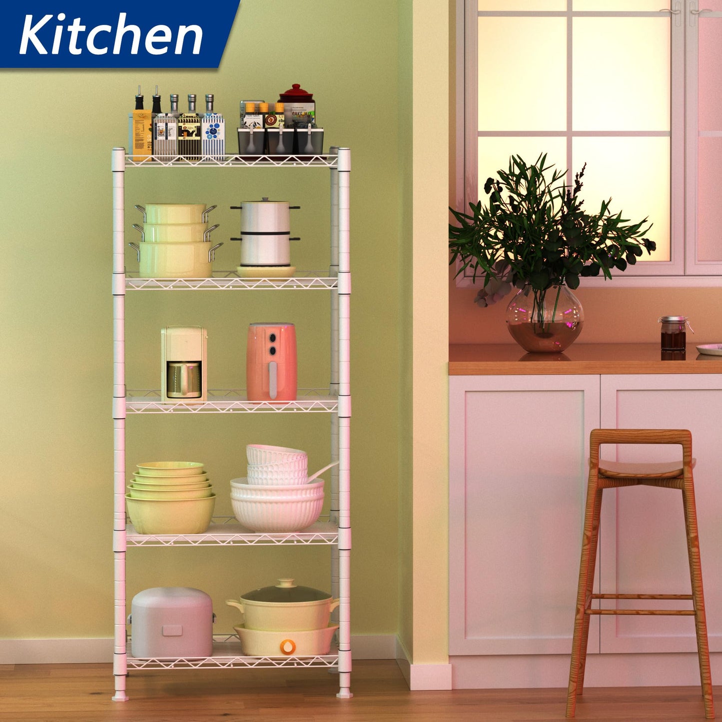 REGILLER 5-Wire Shelving Metal Storage Rack Adjustable Shelves,Standing Storage Shelf Units for Laundry Bathroom Kitchen Pantry Closet(Black,11.8" D x 16.6" W x 53.5" H)