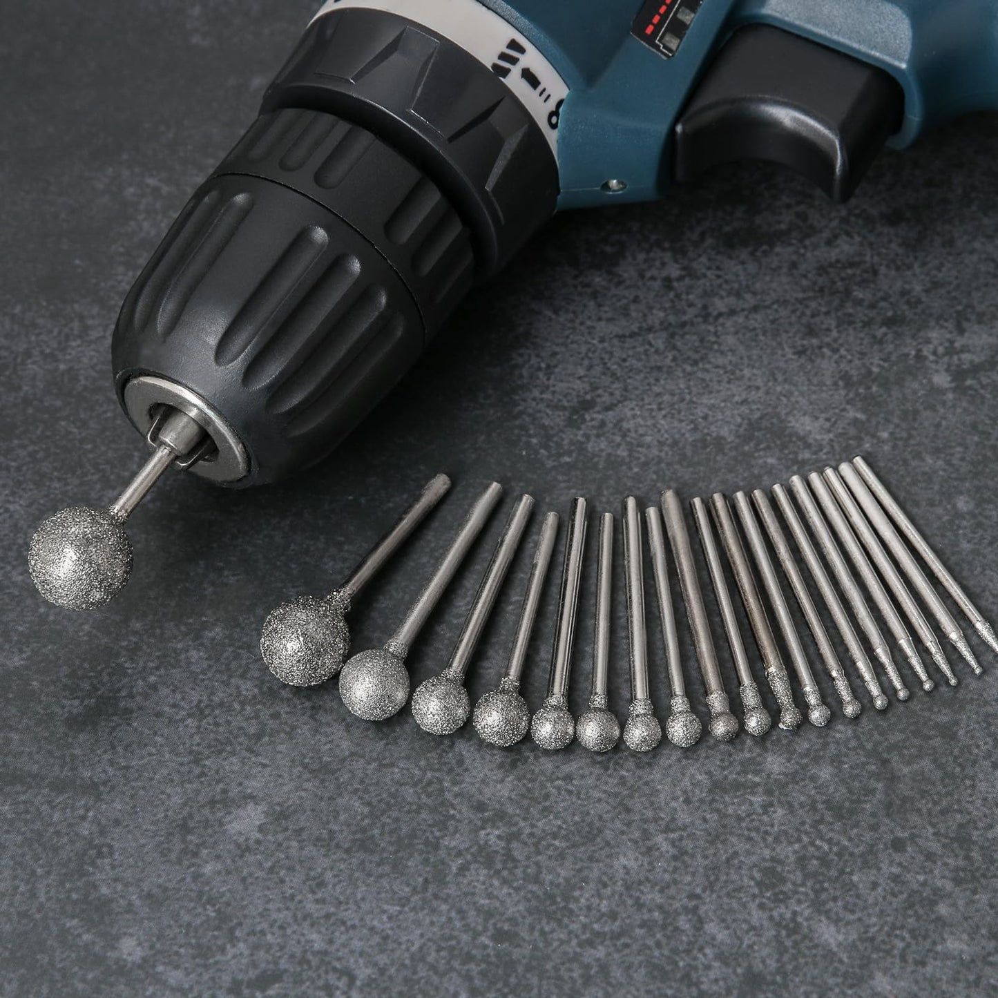 Stone Carving Set Diamond Burr Bits Compatible with Dremel, 20PCS Polishing Kits Rotary Tools Accessories with 2.35mm 3mm Shank Round Shape for Carving, Engraving, Grinding, Stone, Rocks, Jewelry