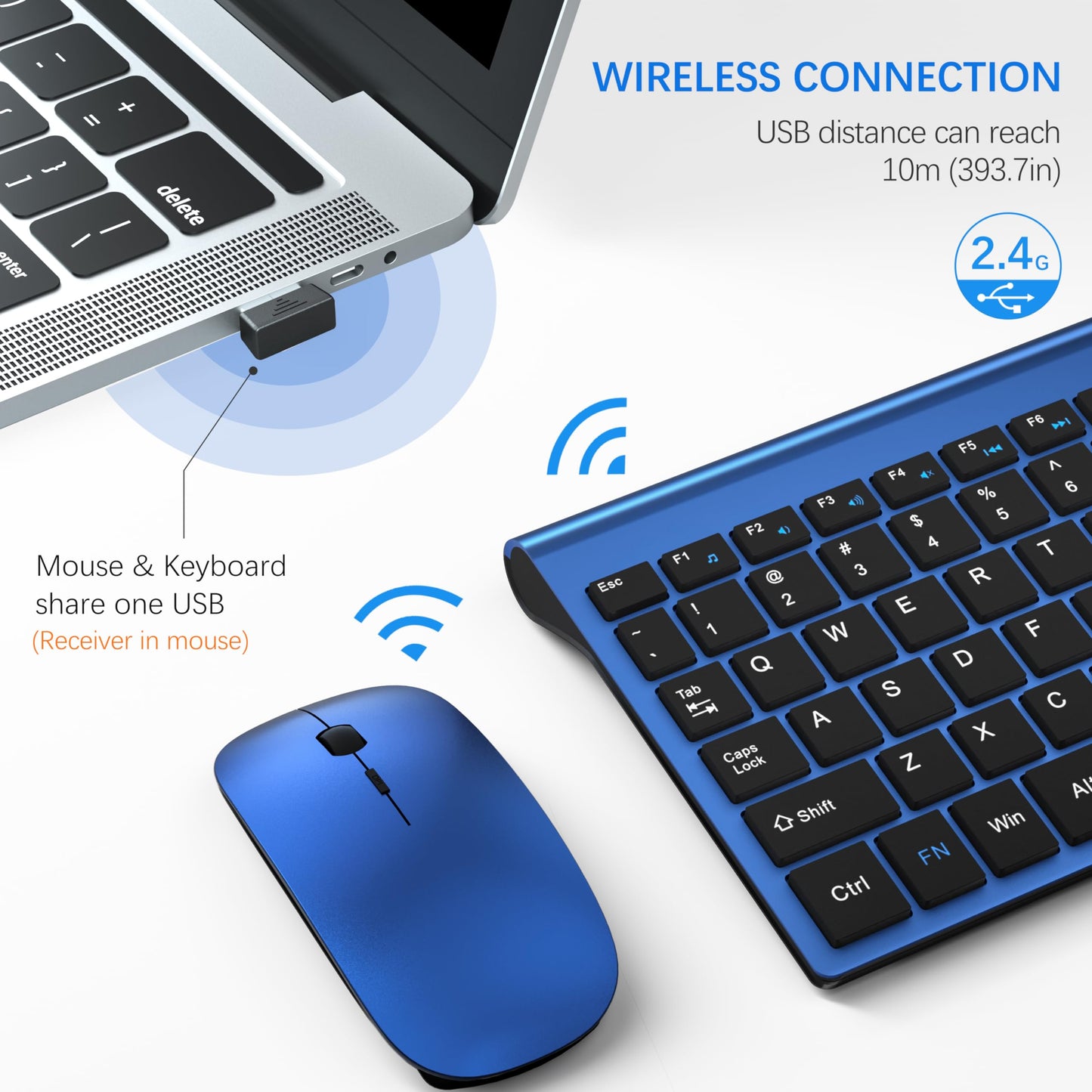 Wireless Keyboard and Mouse Ultra Slim Combo, TopMate 2.4G Silent Compact USB 2400DPI Mouse and Scissor Switch Keyboard Set with Cover, Batteries Included, for PC/Laptop/Windows/Mac - Gray Black