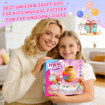 Pottery Wheel for Kids Complete DIY Pottery Painting Kit, Arts and Crafts for Kids Ages 8-12 with 3 Air-Dry Clay Packs and Tools, Unicorn Art Supplies Toys Birthday Gift for Boys Girls 6+ Years Old