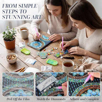 ForraFun Diamond Art Notebook for Adults Diamond Painting Journals Notebooks 5d DIY Diamonds Notebook Painting Kit with Diamonds Ballpoint DIY Bookmark & Wind Chime for Crafts Gift(Mandala)