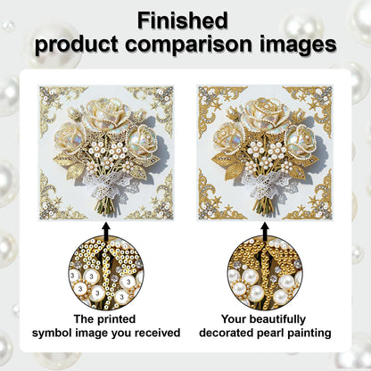 yzARTche Diamond Art Pearl Painting Kit, DIY Pearl Art Painting with White Frame, Handmade Gem Dot Picture Craft for Home Wall Decor Present Set-05-Rose