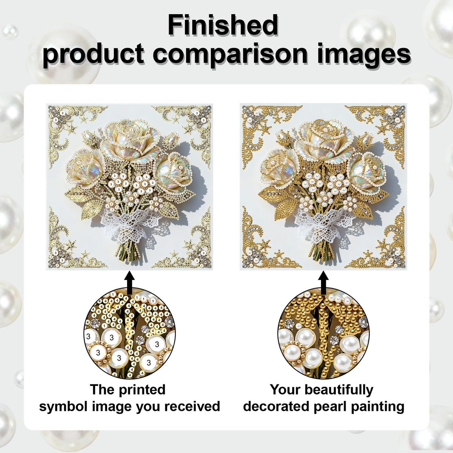 yzARTche Diamond Art Pearl Painting Kit, DIY Pearl Art Painting with White Frame, Handmade Gem Dot Picture Craft for Home Wall Decor Present Set-05-Rose