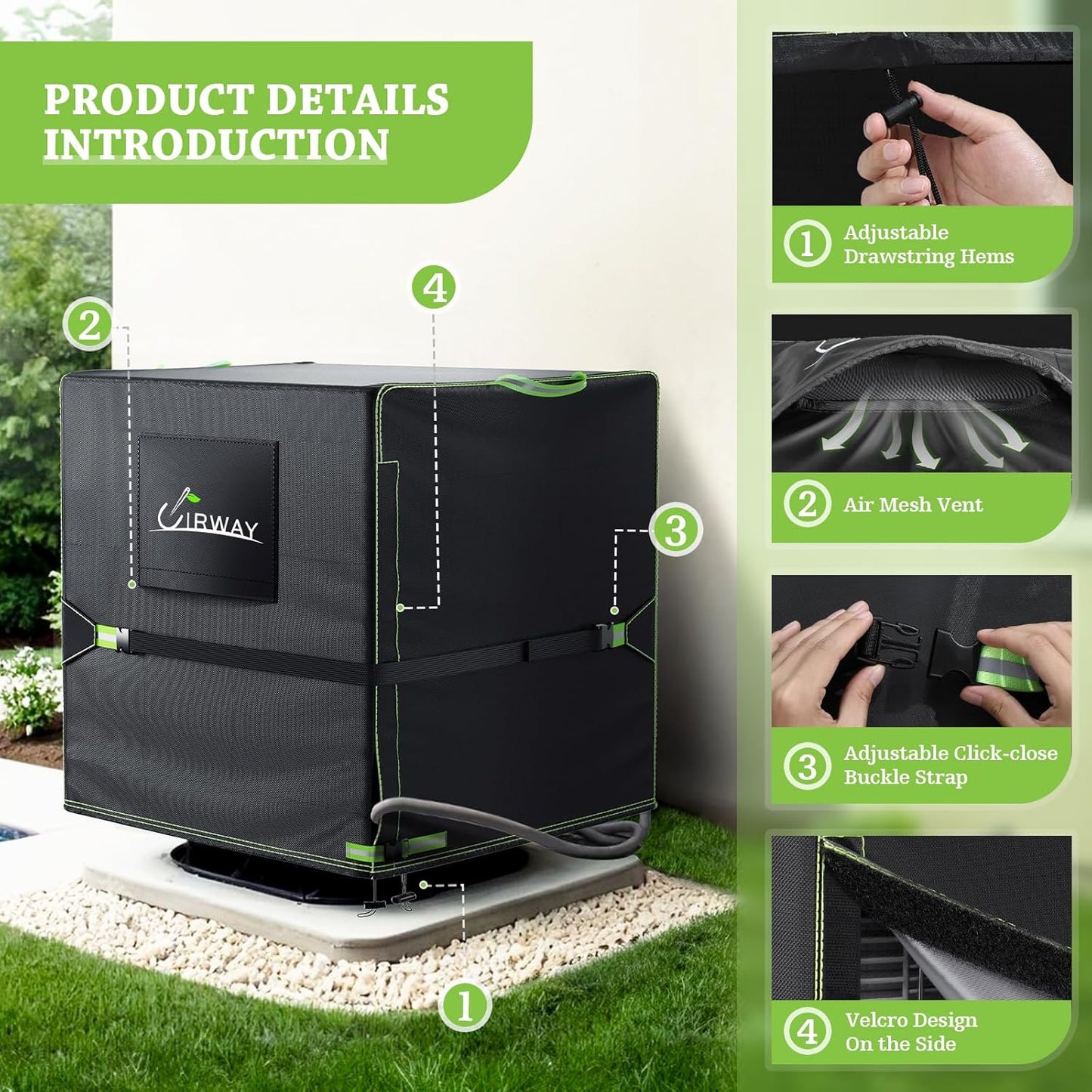 UIRWAY Winter Air Conditioner Cover, Heavy Duty 420D Waterproof Square Cover for Central AC Unit, Fits Up to 36''