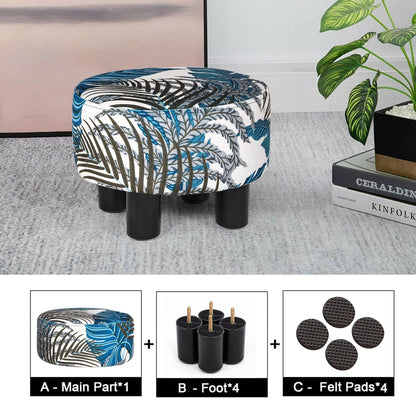 Chic Round Ottoman Footrest with Non-Skid Legs - Leaves Pattern