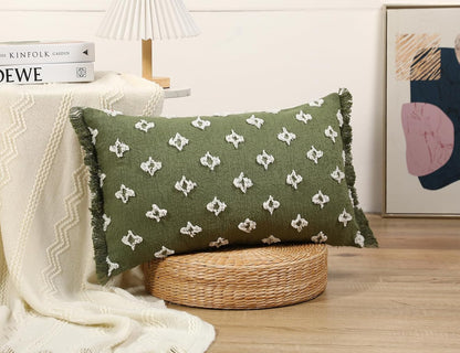 12x24 Tassel,3D Boho Long Lumbar Pillow Cover with Flower Patterned Cotton Decorative Long Lumbar Pillow Cover Pillow