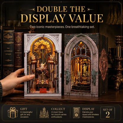 MiniCity 2 Pack Book Nook Kit, DIY 3D Wooden Puzzles for Adults, Teens and Beginners, Miniature Tiny House Kit for Bookshelf Decor, Bookish Gift for Family, Friends, Book Lovers