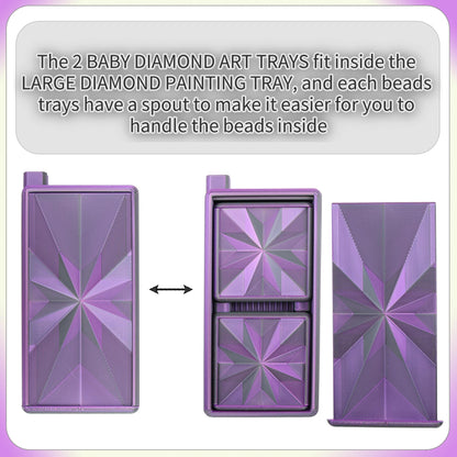 Diamond Art Trays with Lids and Stoppers, Stackable Diamond Painting Trays, 3 in 1 Diamond Bedazzling Tray with Tweezers, Brushes, Diamond Art Painting Bead Rhinestone Sorting Trays (Black Purple)