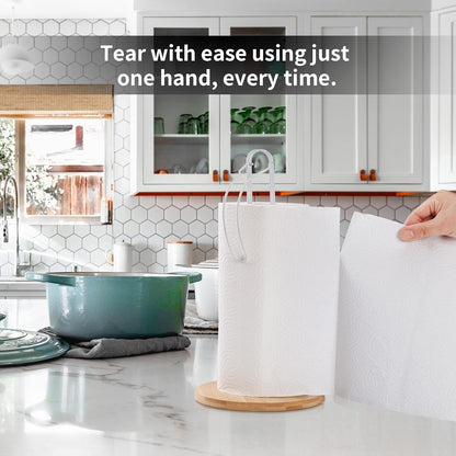 Wood Paper Towel Holder with Fixer, Free-Standing Kitchen Towel Holder with Non-Slip Wooden Base - White