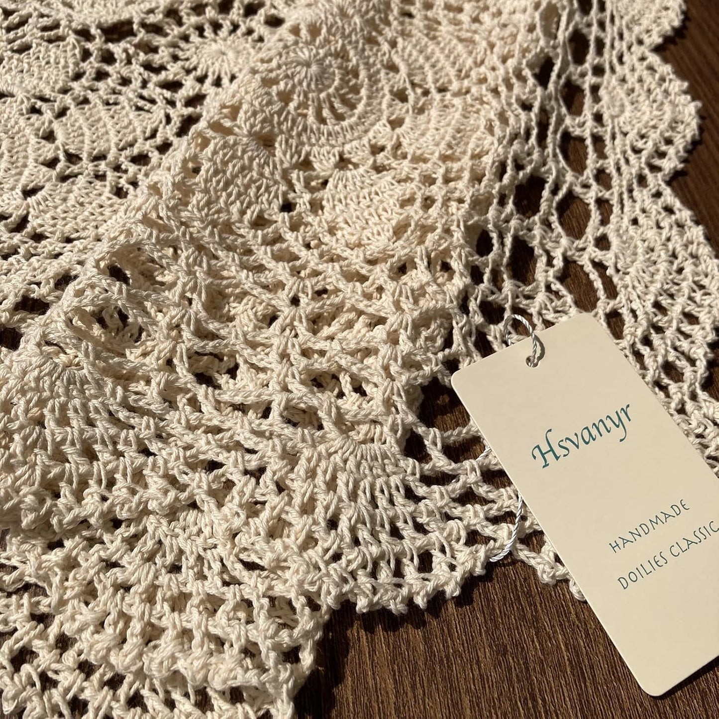Hsvanyr 39inches Beige Tablecloth, Handmade Crochet Cotton Square Coffee Table Cover