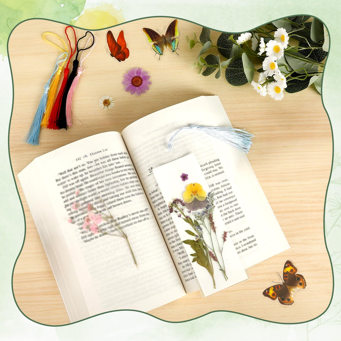 DIY Bookmark Making Kit – 30 Sets with Blank Watercolor Bookmarks, Pressed Flowers, Butterfly Stickers, Tassels, Sleeves & Tweezer – Fun Craft Kit for Painting, Unique Gifts, Book Lovers