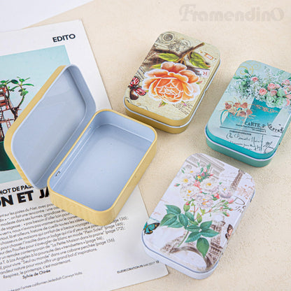Framendino, 5 Pack Vintage Flowers Tinplate Tin Box Jewelry Candy Containers with Lid for
