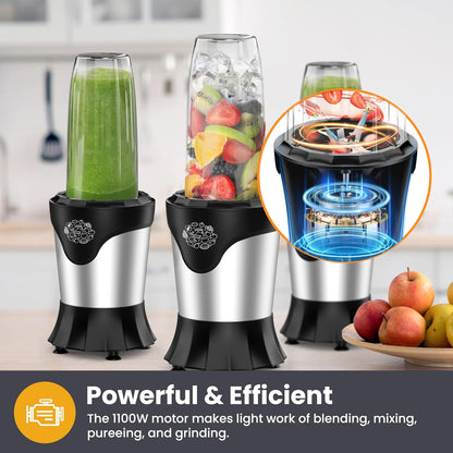 Suavo Smoothie Blender 1100W - Portable Personal Blender for Shakes & Smoothies with 2 * 22Oz To-Go Cups & Lids,