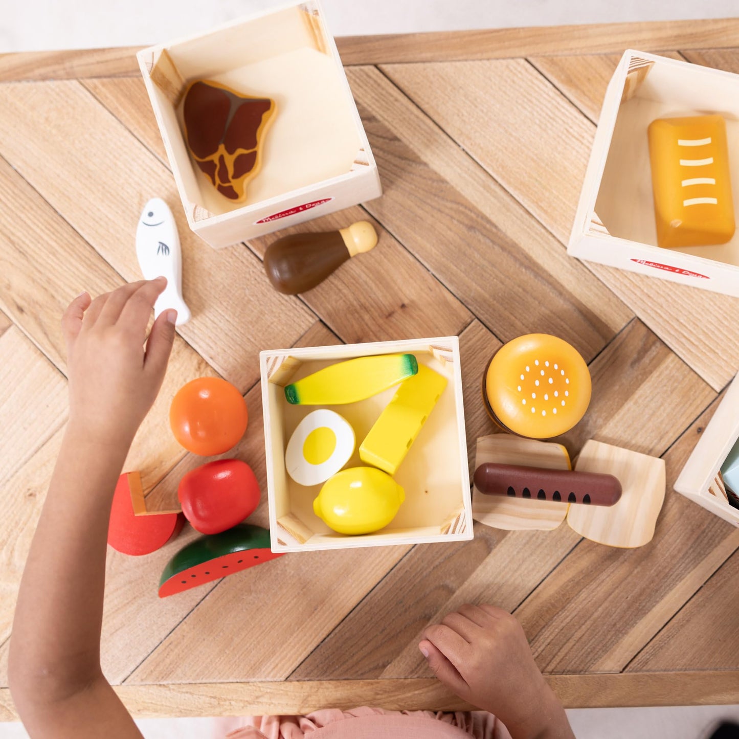 Melissa & Doug Food Groups - 21 Hand-Painted Wooden Pieces and 4 Crates