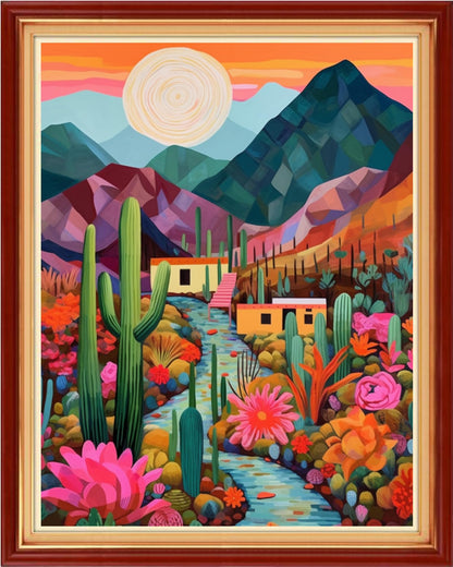 Magxvouy Cross Stitch Kits Stamped Full Range of Embroidery Kits,Cross Stitch Patterns Needlework Kits for Beginners 11CT Printed Kits&Cactus Home 16x20 inch
