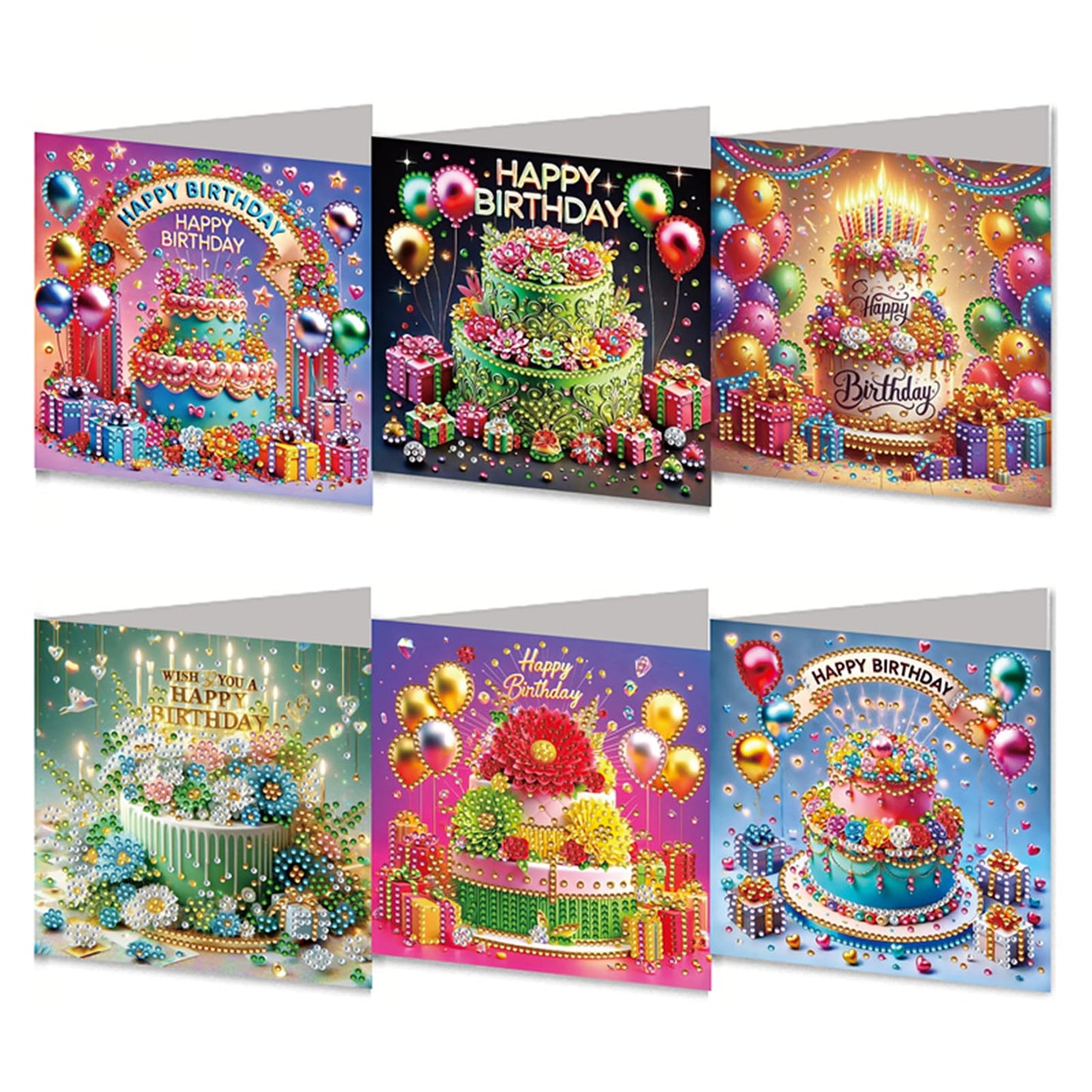 MaiYiYi 6 Pack DIY Happy Birthday Diamond Art Greeting Cards, Birthday Cake Diamond Painting Greeting Cards Kit, Balloon Diamond Art Cards with Envelopes for Family Friends Birthday