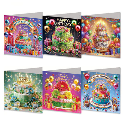 MaiYiYi 6 Pack DIY Happy Birthday Diamond Art Greeting Cards, Birthday Cake Diamond Painting Greeting Cards Kit, Balloon Diamond Art Cards with Envelopes for Family Friends Birthday