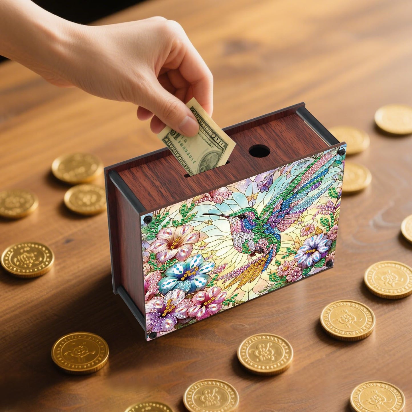 DIY Diamond Painting Money Box Kit, Bird Adult 5D Diamond Art Money Box, Creative Coin Diamond Art Storage Jar, Suitable for Birthdays, Christmas, Home Decor Handicraft Gifts