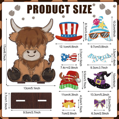 DoubleFill 42 Pcs Summer Diamond Kits 4th of July Interchangeable Wooden Table Decorations DIY Summer Holiday Party Seasonal Tiered Tray Art Decor Diamond Painting Magnets(Highland Cow)