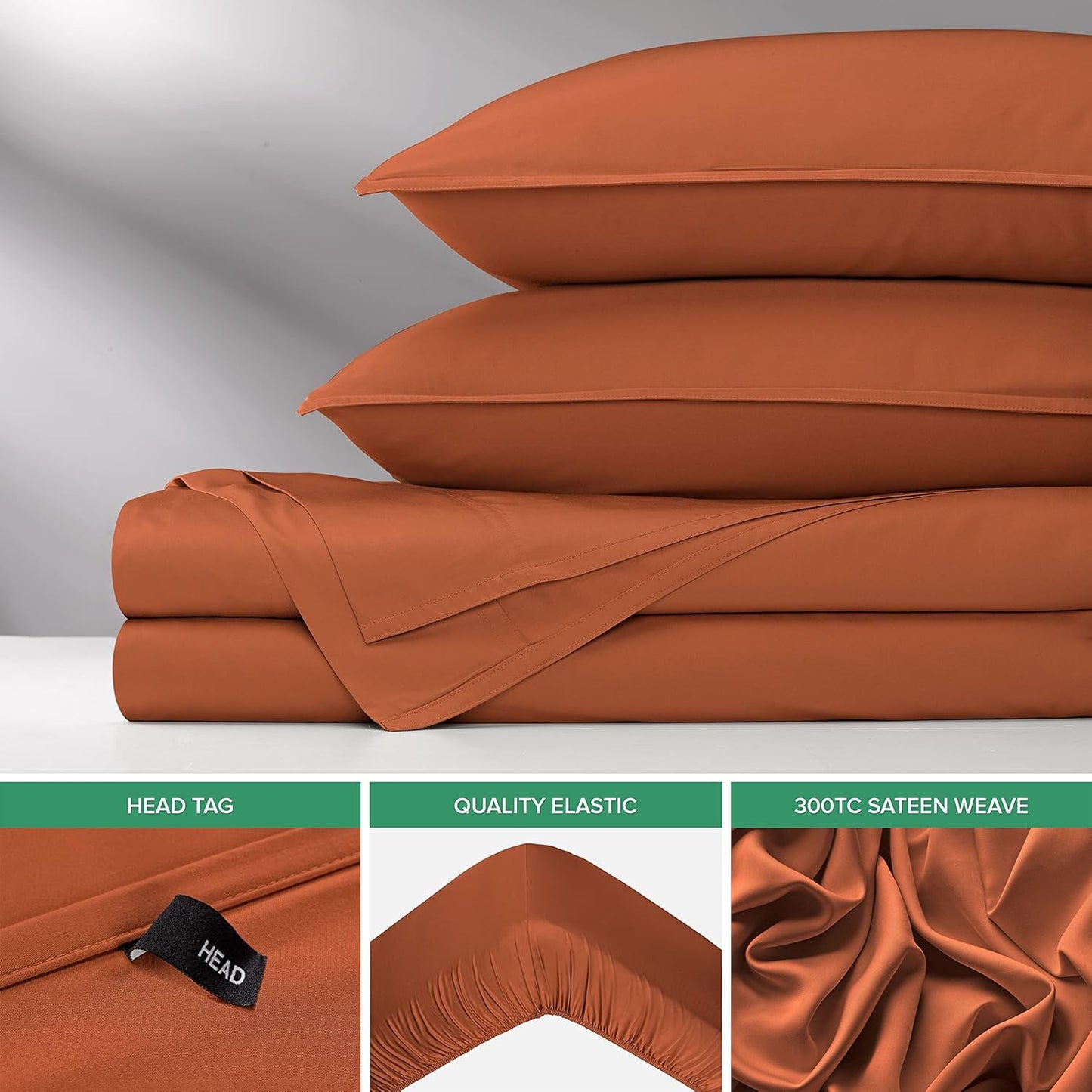 Pure Bamboo Queen Sheets - Luxuriously Soft & Cooling 100% Organic Viscose Bed Sheet Set | Terracotta, Double Stitching