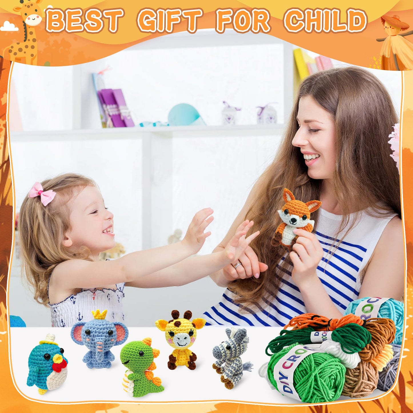 Asopetch 6Pcs Crochet Kit for Beginners, DIY Craft for Adults and Kids, Great Gife for Crochet Lovers, Crocheting Animal Kits with Step by Step Videos,Yarn,Crochet Hook,Birthday, Holiday Gift
