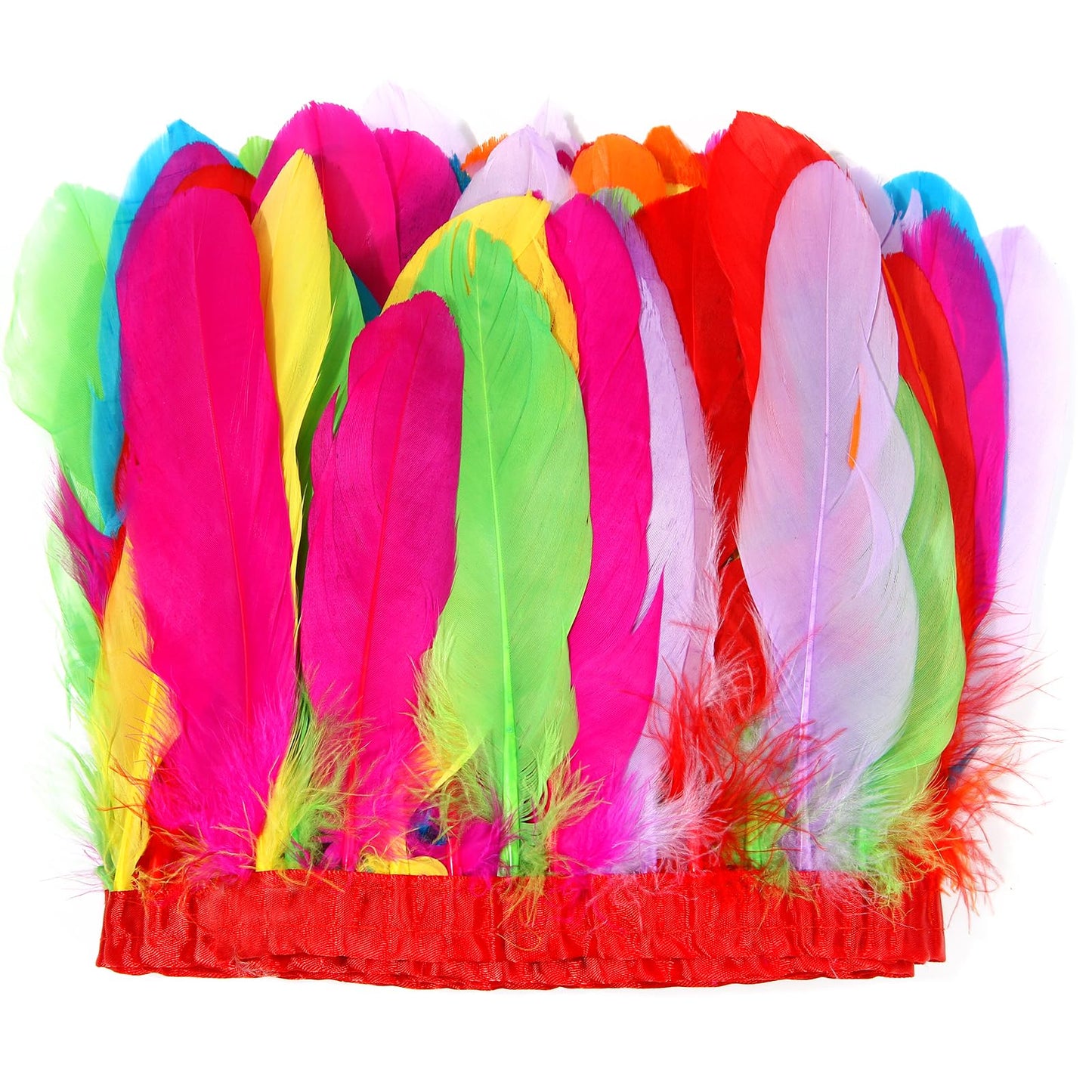 MAOFENG 2 Yards Natural Goose Feathers Trim Sewing Fringe Fashion Dress Sewing 6-8inch for DIY Handicrafts Costumes Decoration,Mixed