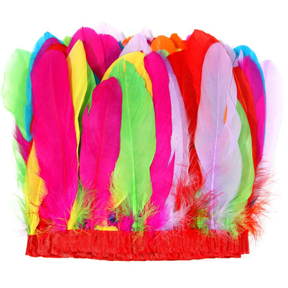 MAOFENG 2 Yards Natural Goose Feathers Trim Sewing Fringe Fashion Dress Sewing 6-8inch for DIY Handicrafts Costumes Decoration,Mixed